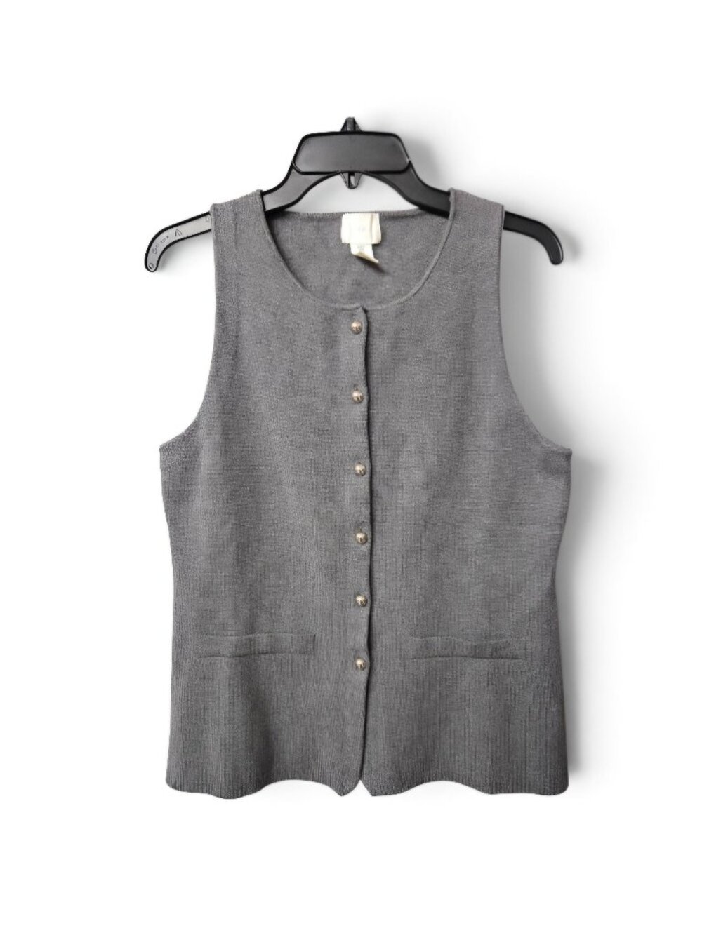 H&M Gray Fine Knit Vest Button Front Sleeveless Waistcoat Cardigan Sweater Chic